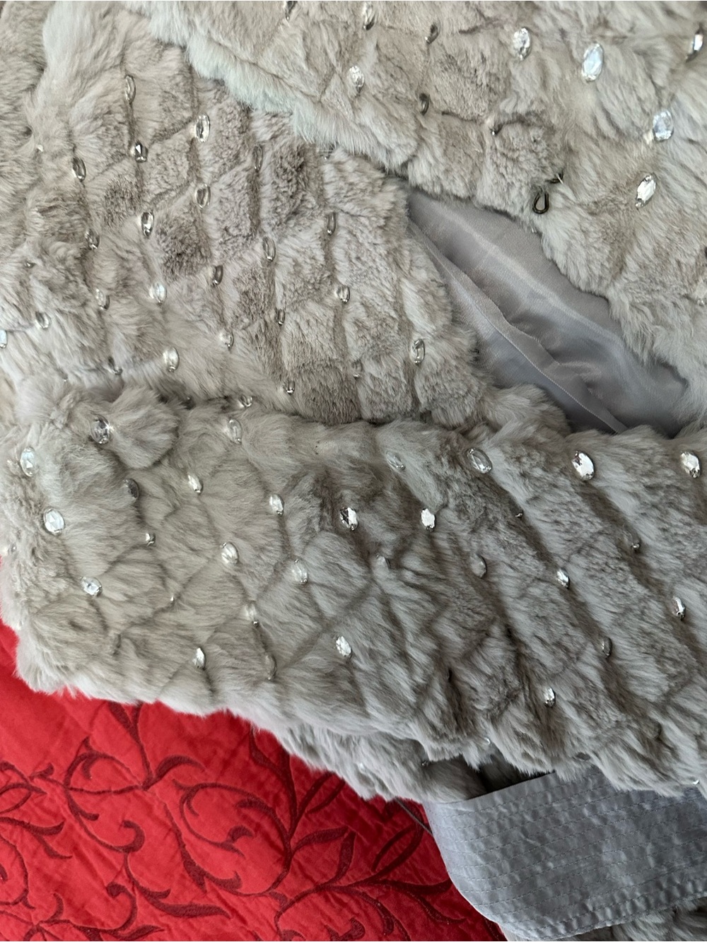 Sheri Bodell Silver Natural Rabbit Fur Belted Teddy Jacket - Picture 11 of 11